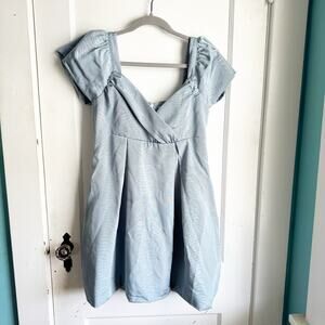 REVOLVE LPA Natasha Surplice Mini Dress Dusty Blue Deep Romantic Coquette Medium